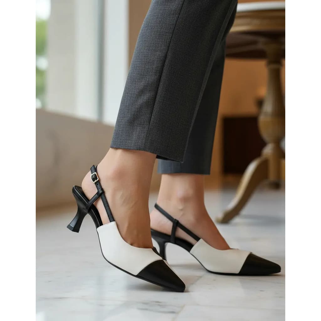 Scarpin Slingback Feminino Duo Preto E Branco 5601