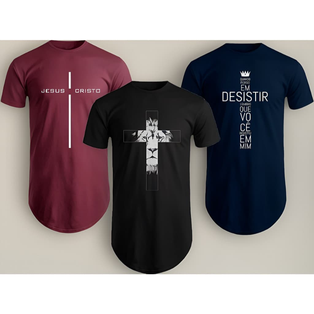 Kit 3 Camisetas Masculinas Gospel Top Manga Curta Algodão Cristã Evangélica