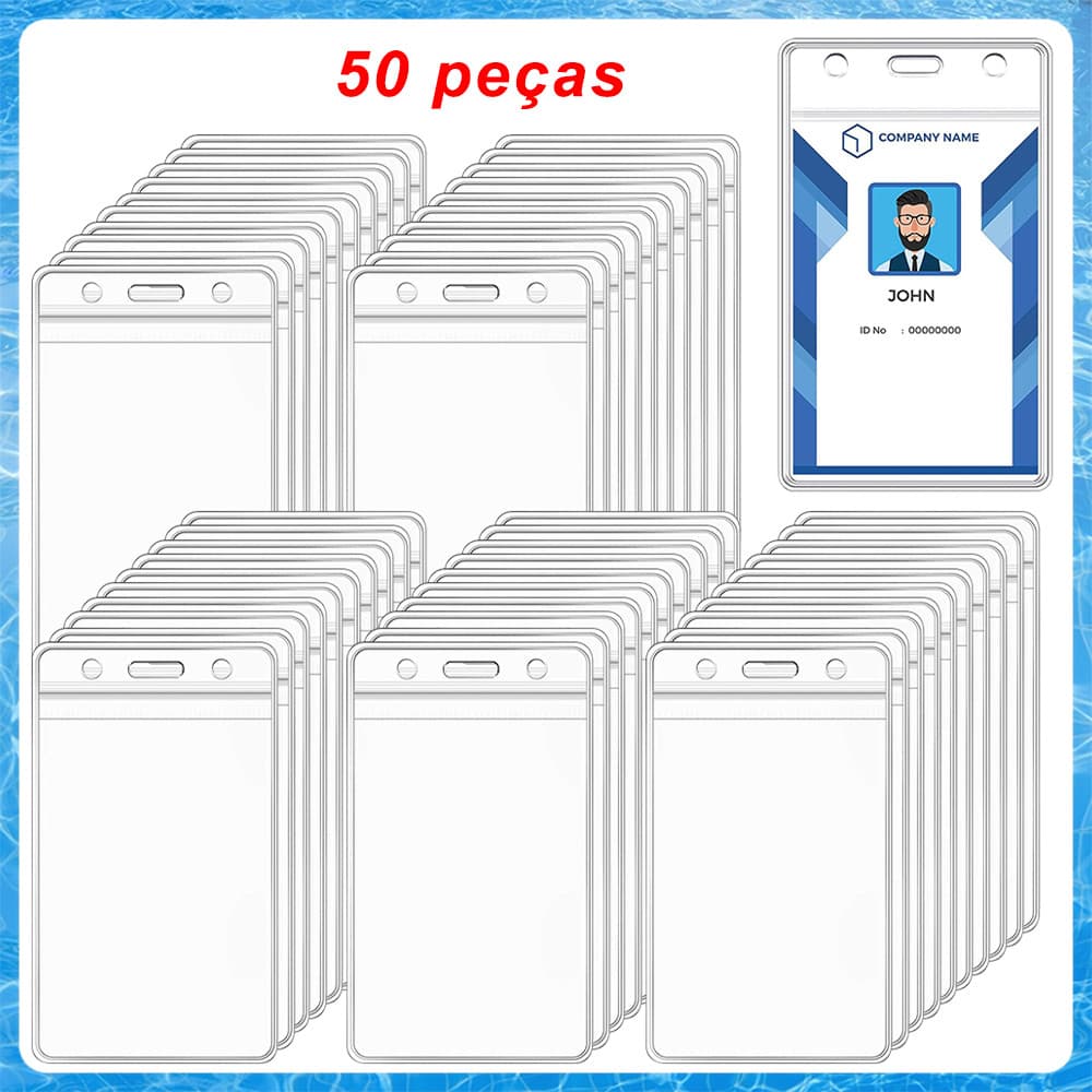 50 peças porta-crachás Vertical transparentes (11,5x6,5 cm) à prova d'água,com zíper resselável para escritório,PVC