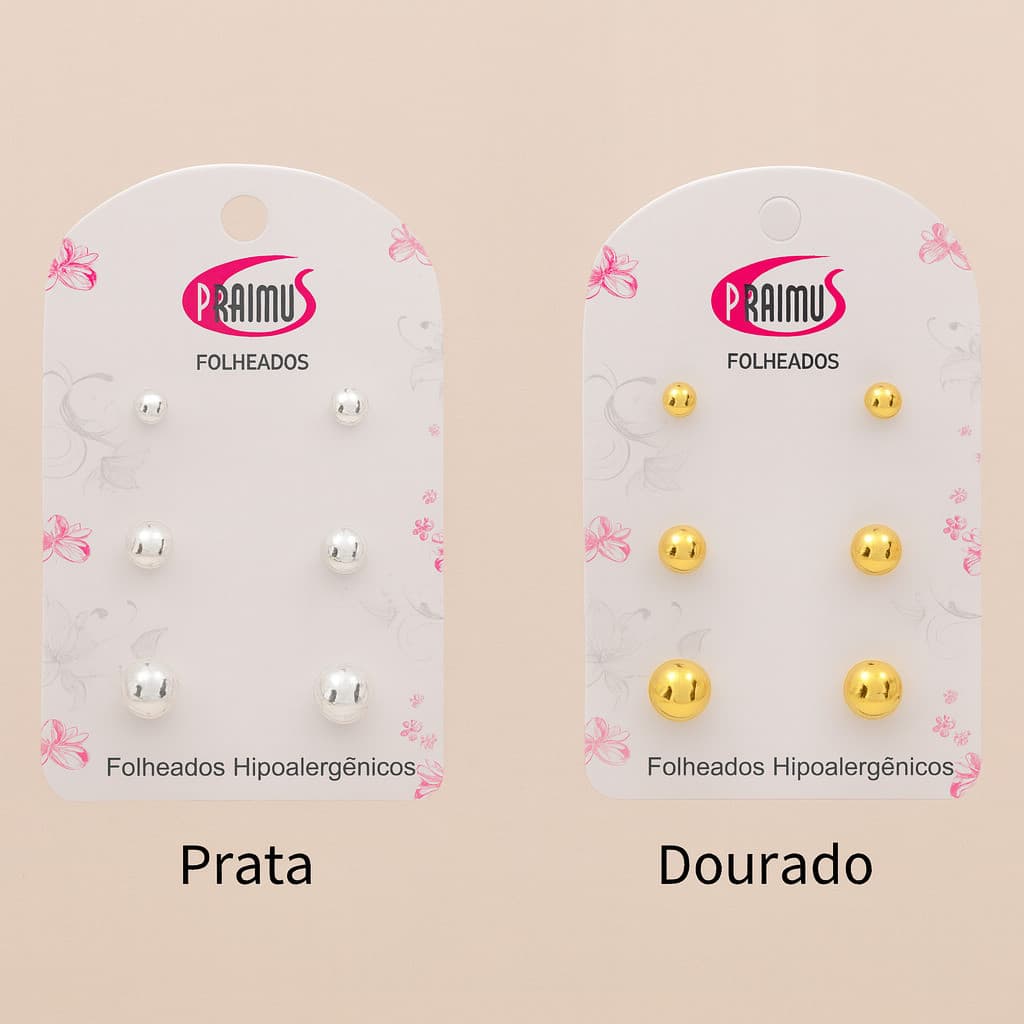 Trio de Brincos Esferas – Elegância Minimalista Para Todas as Ocasiões hipoalergênico (prata e dourado)