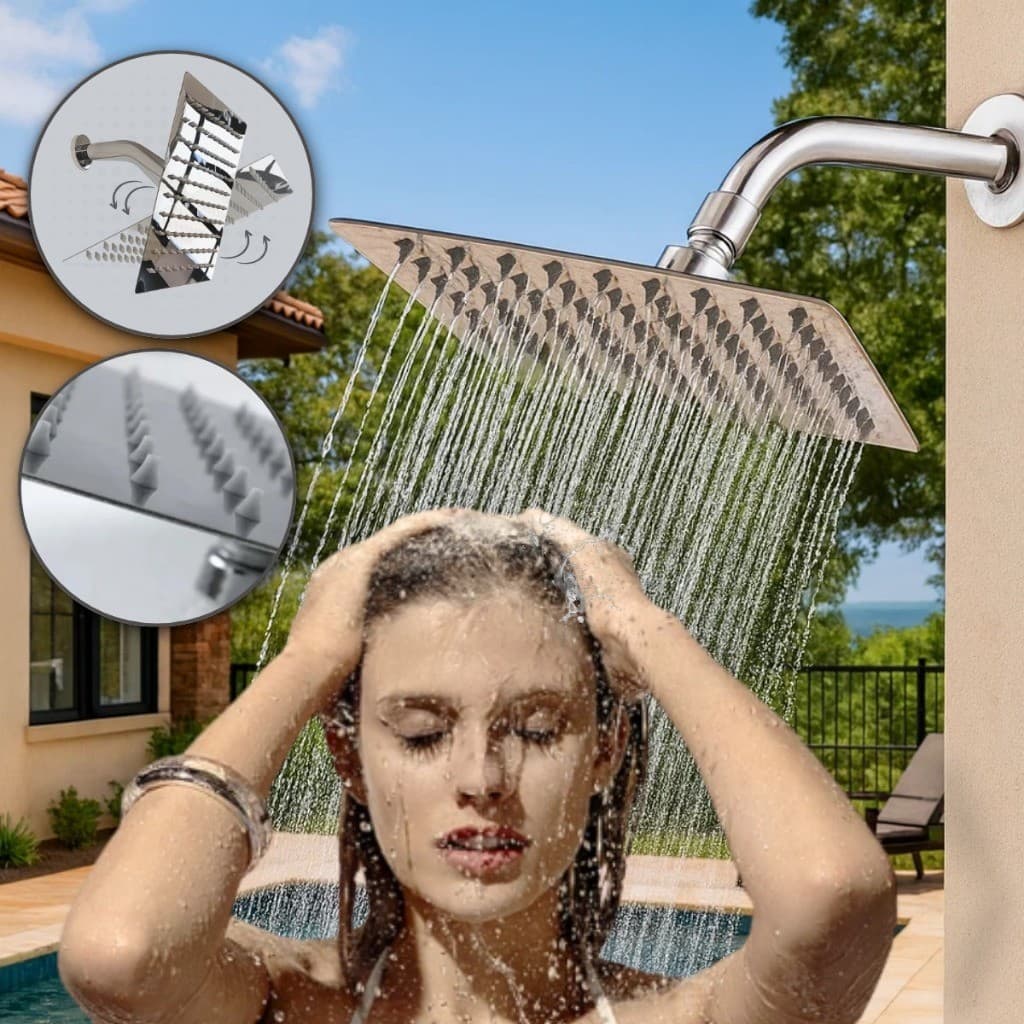 Ducha Chuveiro Área Externa Piscina  20x20cm Piscina Inox E Furos de Silicone Alta Pressão