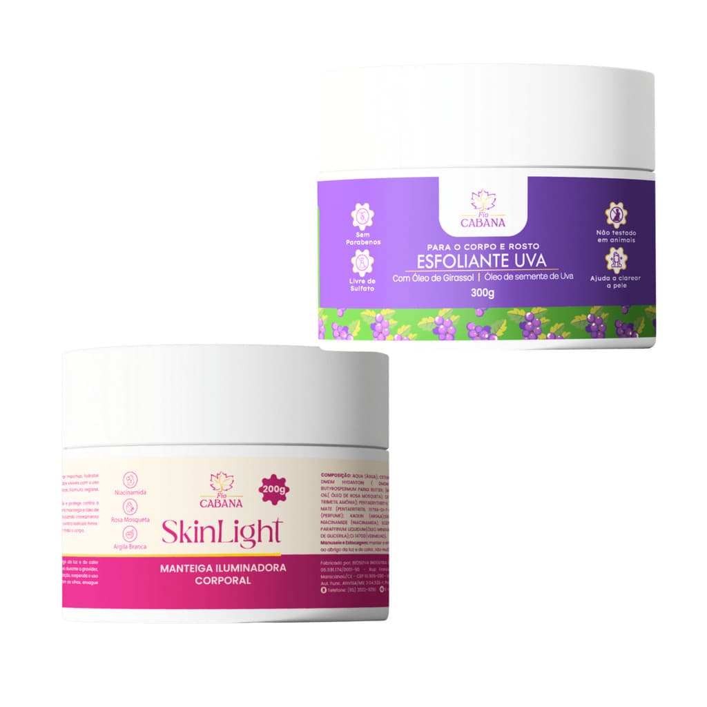 Kit SkinLight Iluminadora 200g + Esfoliante Uva 300g Fio Cabana | Hidratação Clareamento Renovação