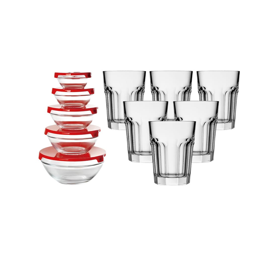 Kit Copos de Vidro + Jogo Tigelas de Vidro com Tampa – Conjunto Completo para Cozinha