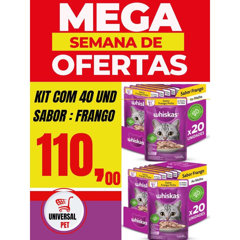 KIT 40 SACHÊS WHISKAS FRANGO