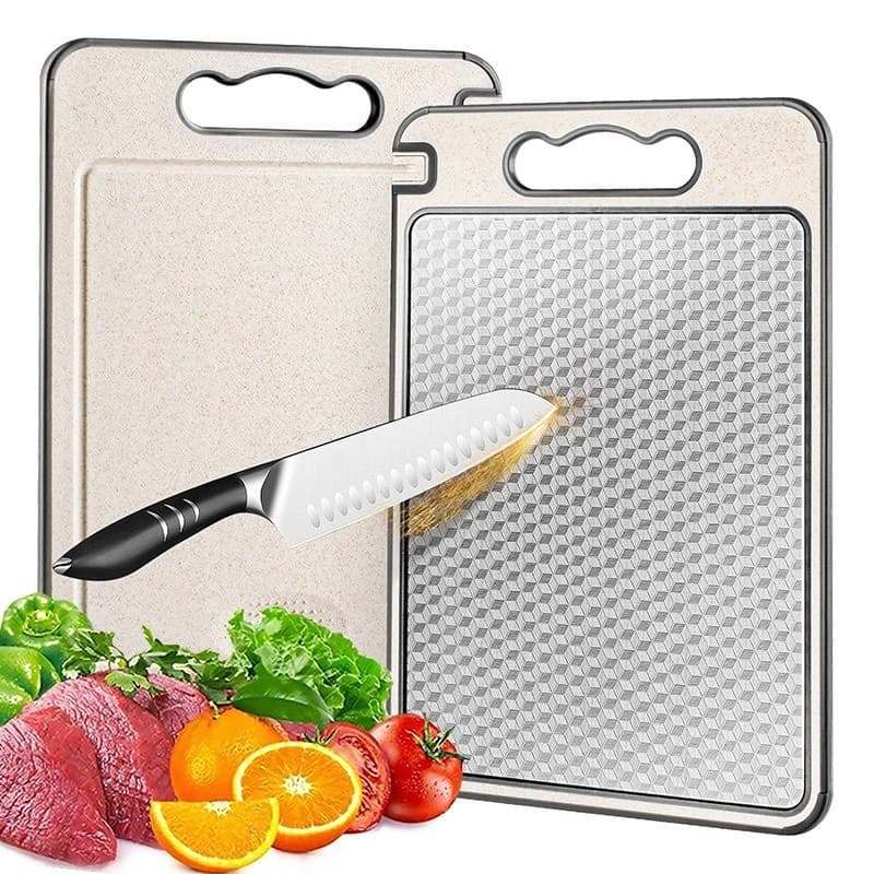 Tábua De Corte Em Aço Inox E PP Dupla Face Afiador Alça Design