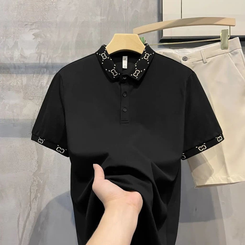Camisa Polo Masculina Manga Curta Lapela Street Wear Casual Respirável Top