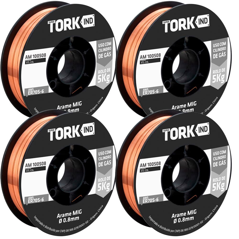 Kit Solda 4 Arame Sólido Cobreado para Solda 0,8mm 5kg Cada Super Tork