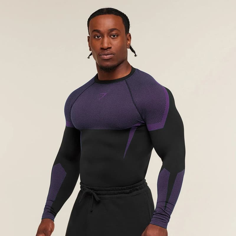Camisa Masculina De Manga Comprida Para Academia , Elástica Slim Fit Treinamento Esportivo Ao Ar Livre ,