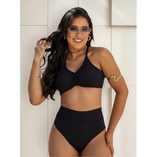 Biquíni Feminino Hotpant Cintura Alta Bojo Removivel Moda Praia Verão Comportado Alcinha Blogueira