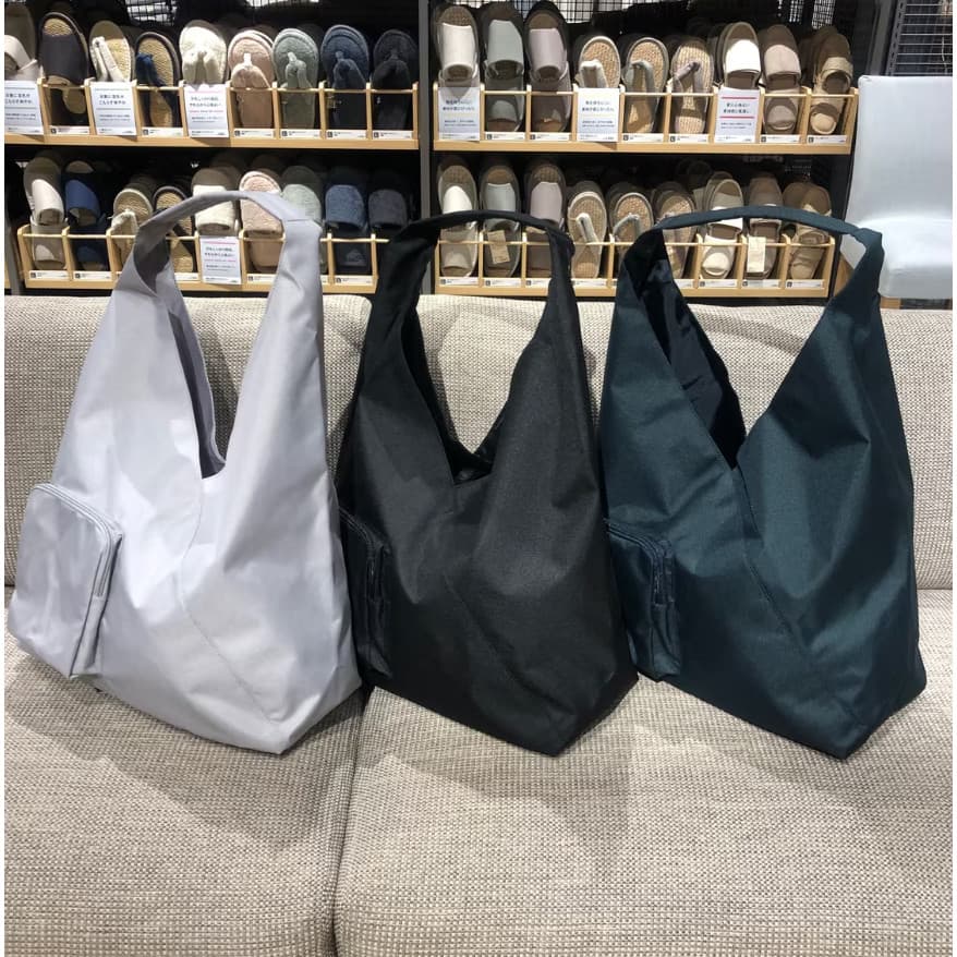 MUJI estilo japonês grande bolsa de ombro cor sólida preto saco do mensageiro bolsa de ombro feminino masculino leve tri
