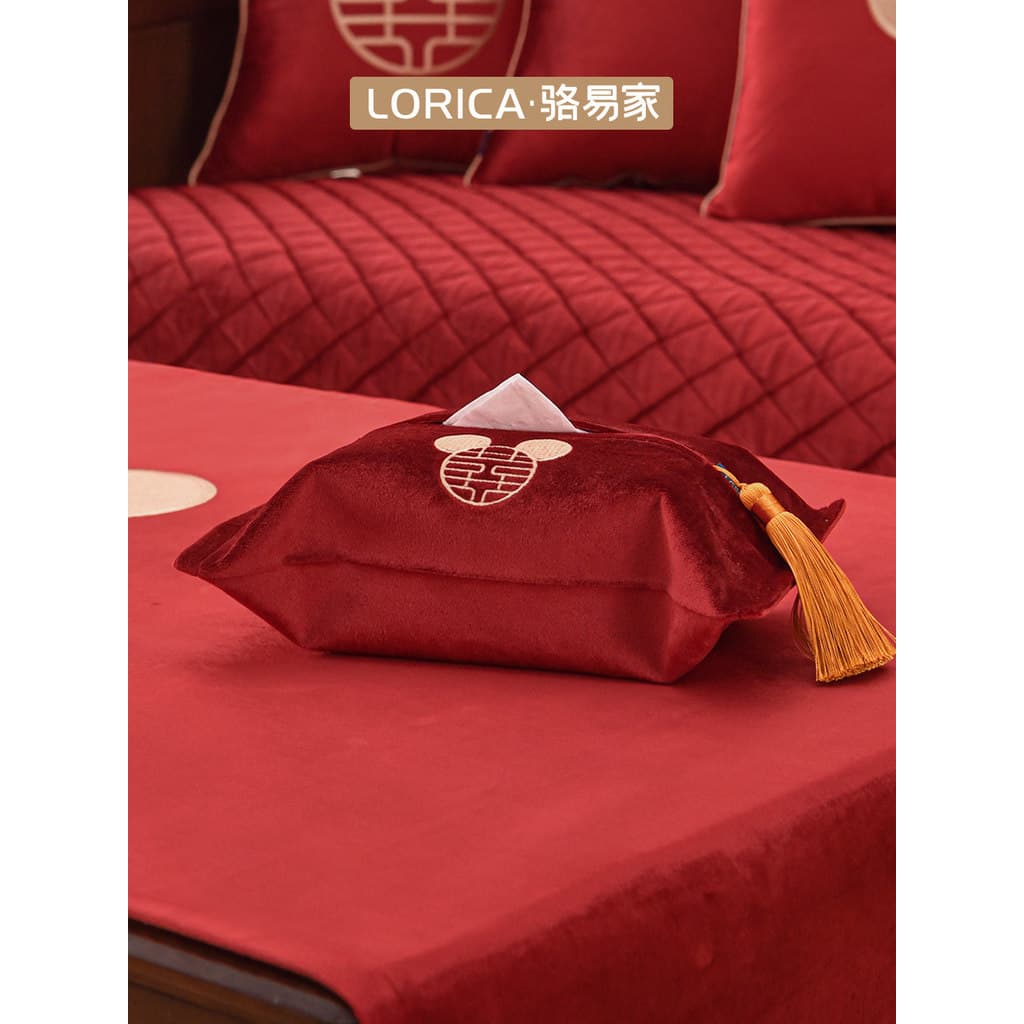 Luoyi casa bordado conjunto de tecido caixa vermelho casamento sala estar decoração saco papel doméstico suprimentos cas