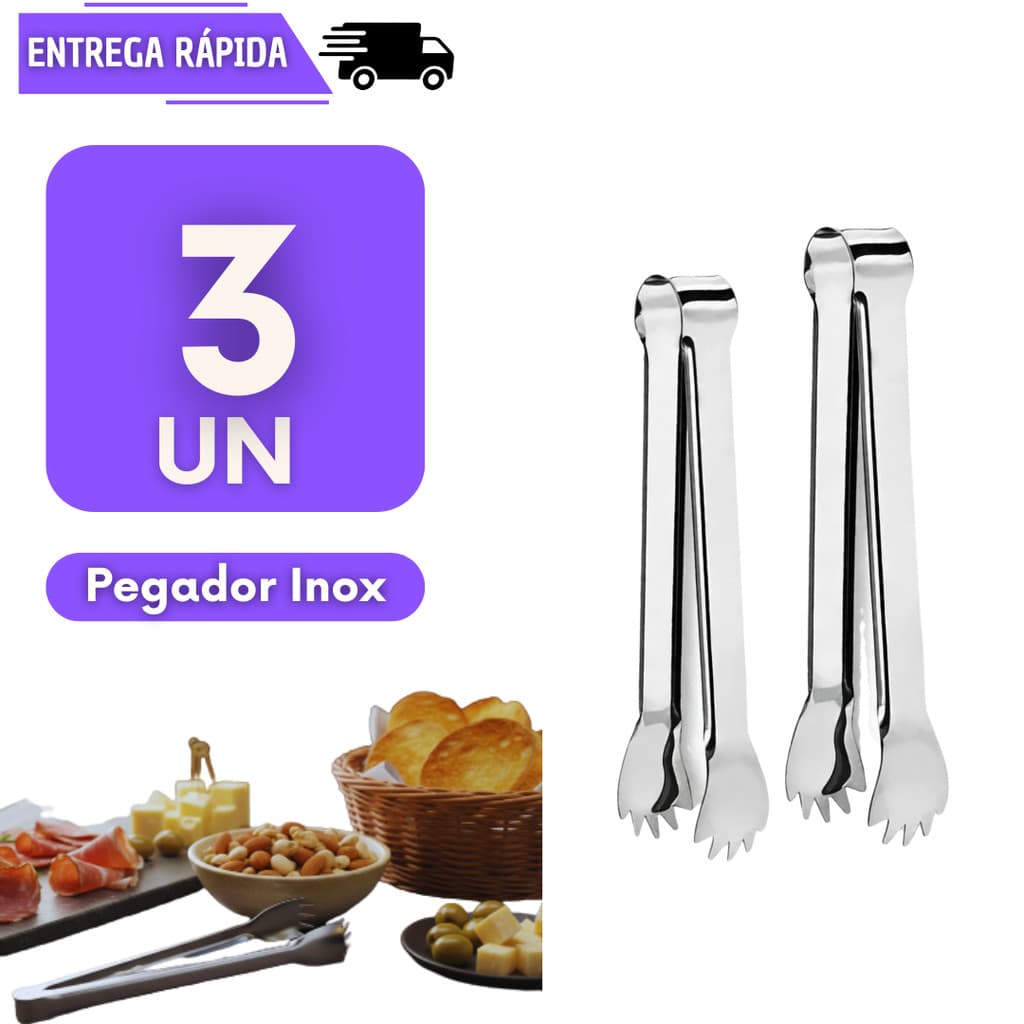 Conjunto 3 Pegador De Carne Mini Em Aço Inox Frios Gelo Multiuso Utensílios Cozinha Bar Restaurante Pegar Pegadores