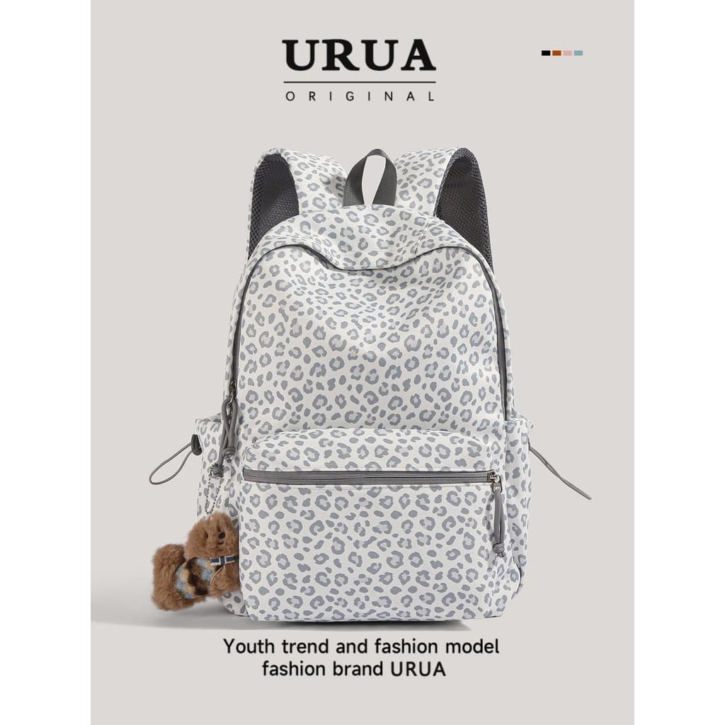 Mochila URUA com estampa de leopardo unissex, mochila escolar diária para jovens de alta aparência e grande capacidade