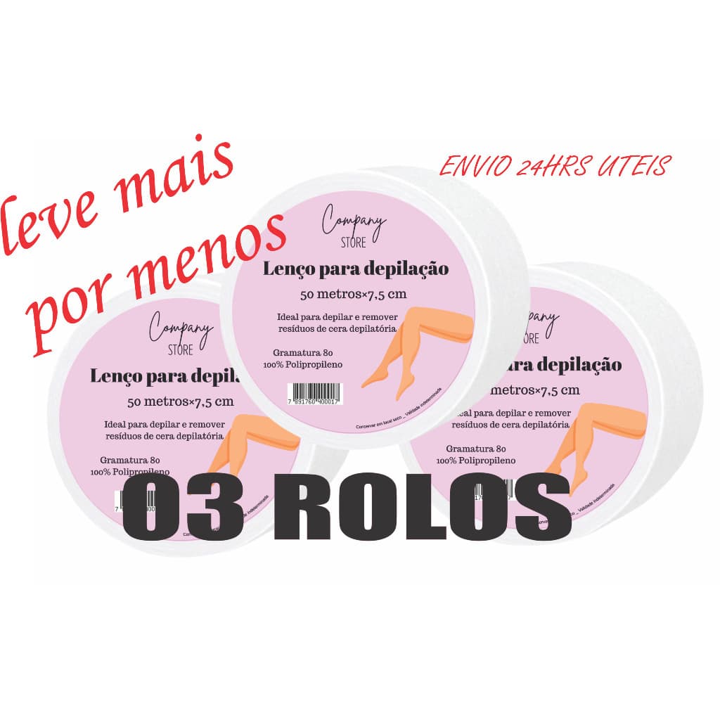 Tnt Para Depilaçao Kit 03 ROLOS,Gramatura 80% 50 Metros 7cm.Papel para Depilaçao,