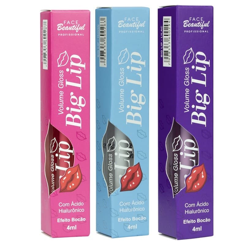 Volume Gloss Big Lip Efeito Bocão Face Beutiful Sabores Variados 4ml