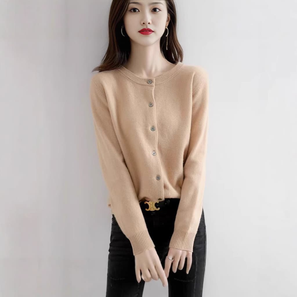 2026 primavera outono novo estilo em torno do pescoço de malha Cardigan feminino solto mais magro olhar camisola moda Al
