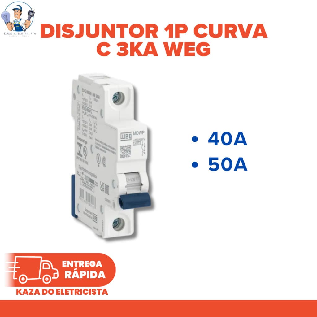 KIT C/2 Disjuntor Monopolar WEG MDWP Curva C 3kA 1P Trilho DIN