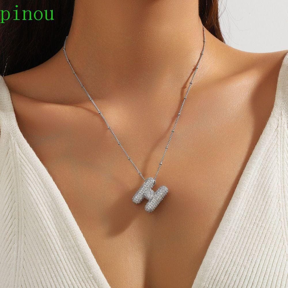 Colar De Zircão Prateado PINOU , Com Pingente De Letra De Aço Manchado De Strass , Gargantilha Feminina De 26 Letras