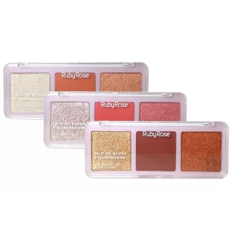 Trio de Blush e Iluminador alta pigmentação - Ruby Rose