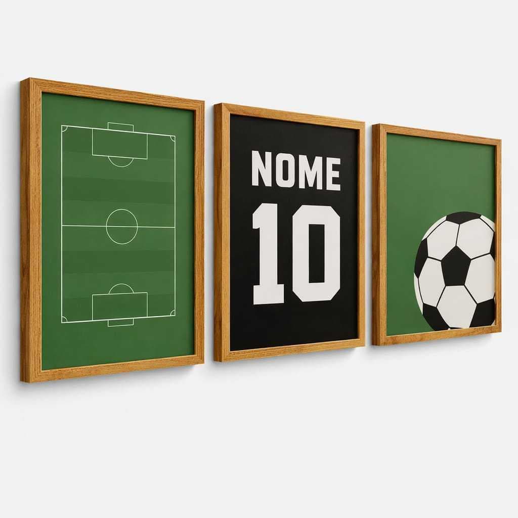 Kit 3 Quadros Futebol Personalizado Nome e Número