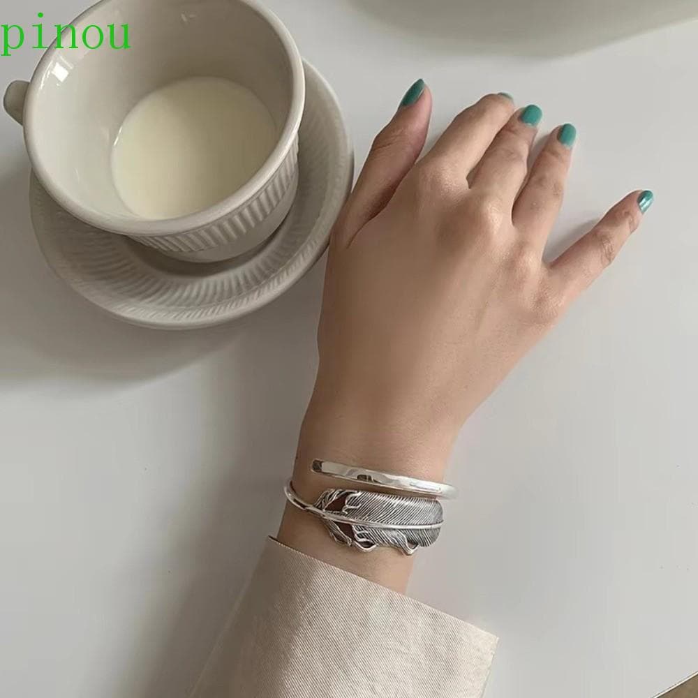 Pulseira De Penas PINOU , Feminina De Joias De Prata Abertura Criativa De Design Elegante De Cobre