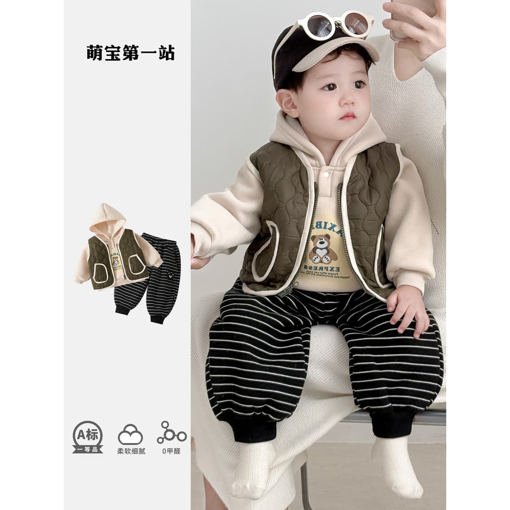 Roupas de bebê menino bebê outono inverno estilo forro de lã terno pequeno mês idade bonito Super bonito colete Casual t