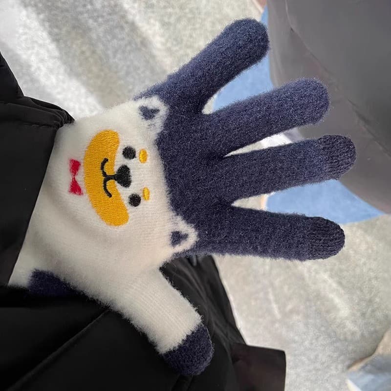 Tela sensível ao toque filhote de cachorro lã luvas de malha feminino outono inverno outono inverno dos desenhos animado