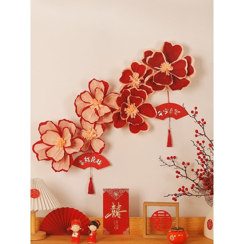 Decoração de casamento tridimensional dupla camada flor enrugada decoração de quarto de casamento nova sala de estar qua