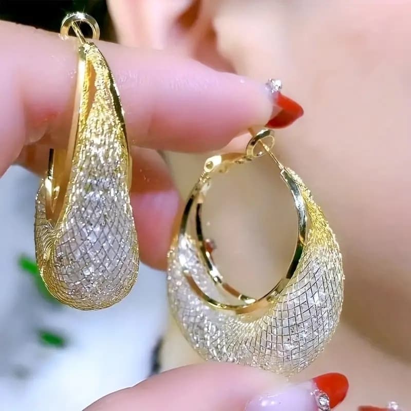 Brincos elegantes de zircônia de malha brilhante de luxo para mulheres, joias de casamento femininas, presentes Premium