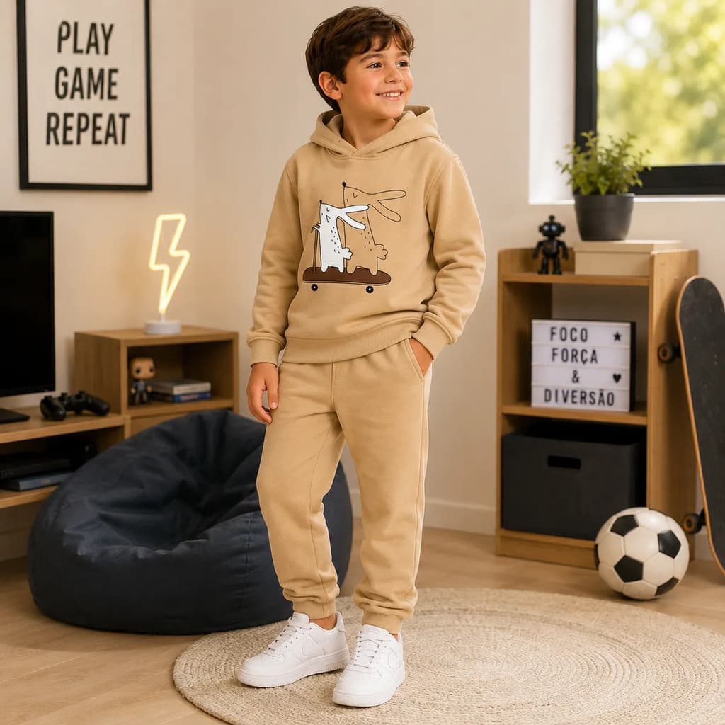 Conjunto Moletom Menino 6 A 10 Peluciado Inverno Patinete