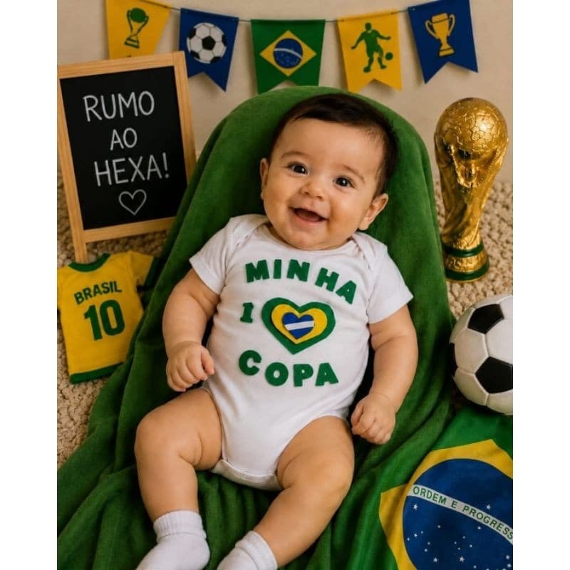 Body Bebê  Brasil Copa do Mundo Menina Temático Body infantil minha primeira copa