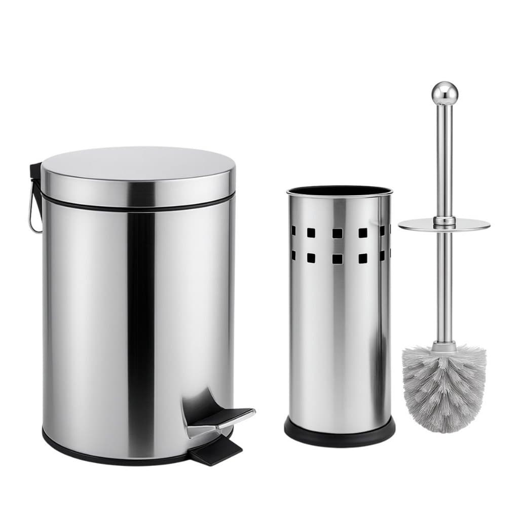 Kit Lixeira 5L Com Pedal  + Escova Sanitária Inox Para Limpeza