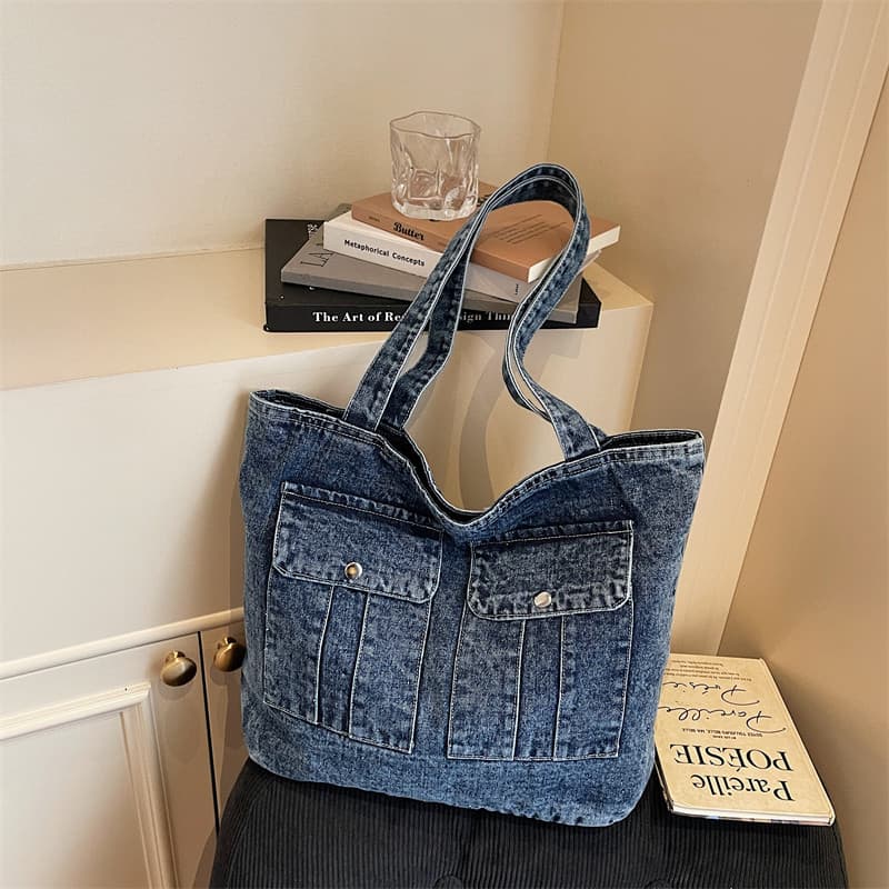 Estilo preguiçoso Denim bolsa de lona feminina 2026 novo estilo Multi-bolso bolsa de ombro sacola estudante universitári