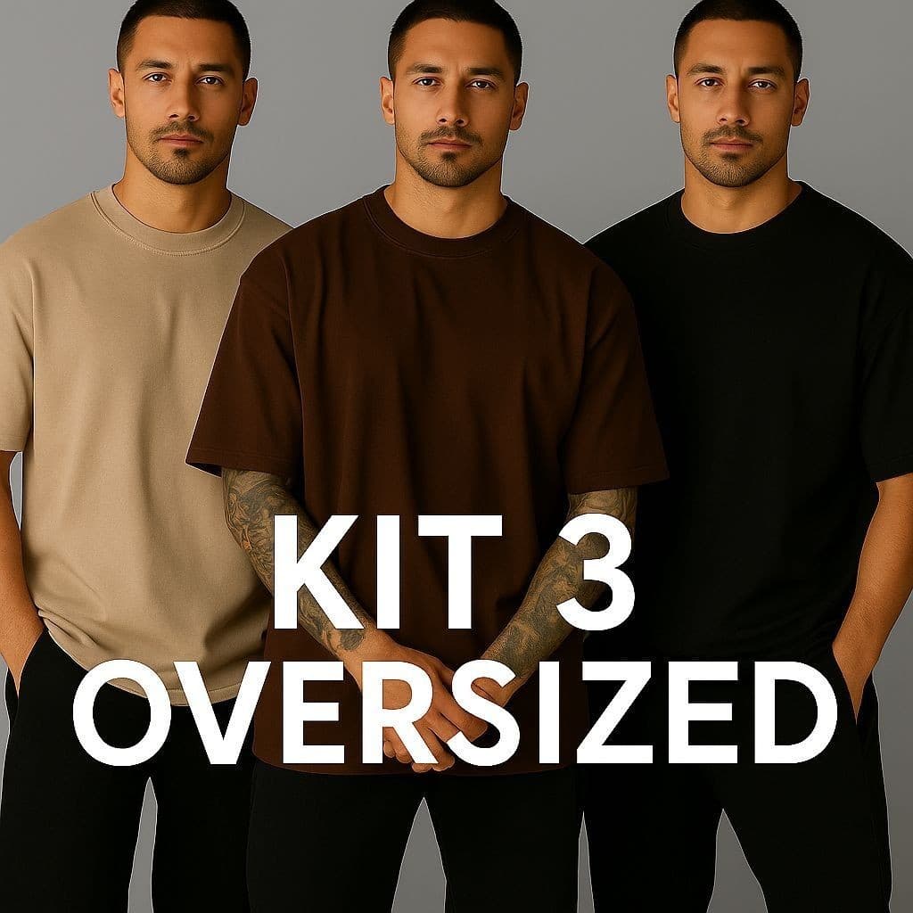 Camiseta Lisa Kit 3 Oversized Masculina Streetwear