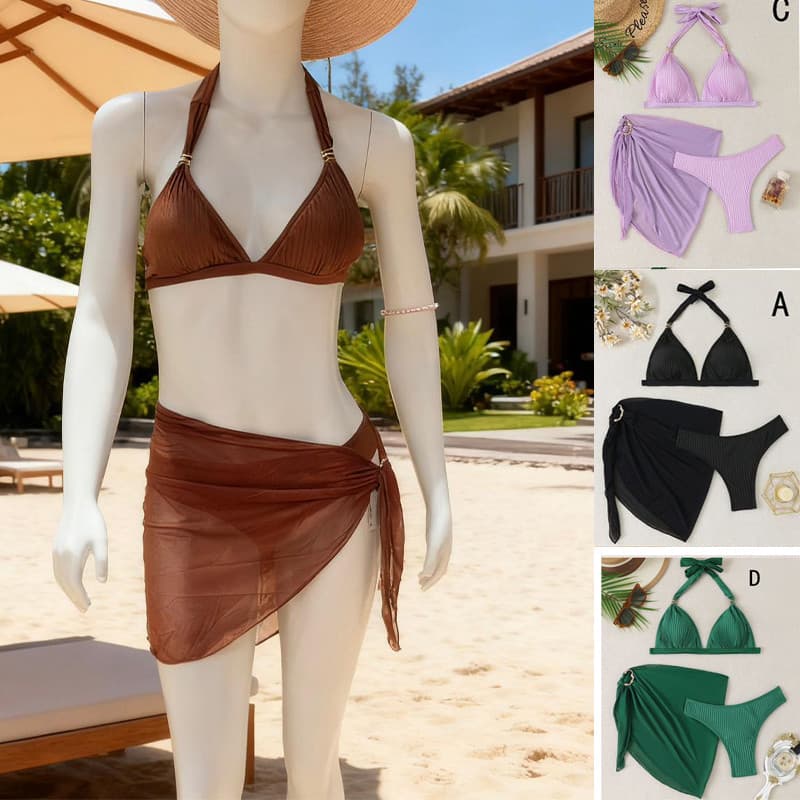 Conjunto 3peça Biquíni Feminino Com Saída Da Praia Modelo Asa Delta Moda Praia Feminino