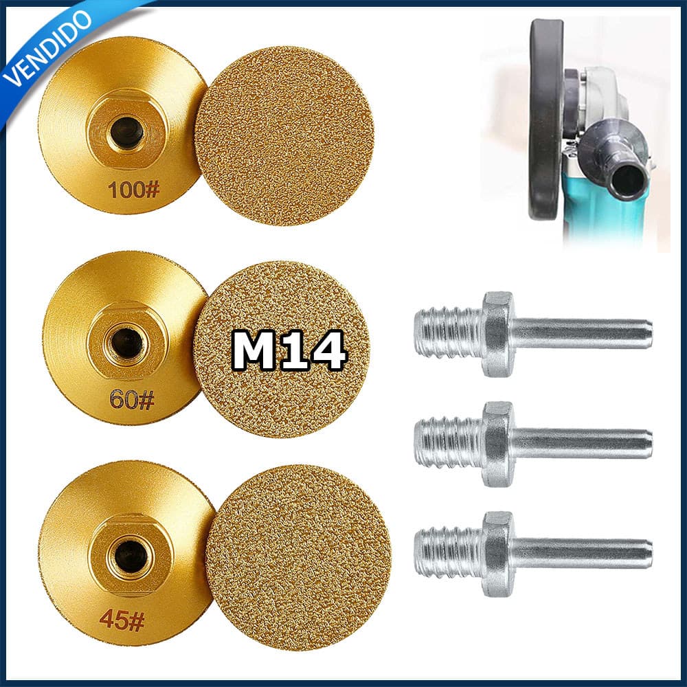 Disco de polimento com solda de diamante 100# 60# 45# 50 mm para esmeril angular M14 com adaptador