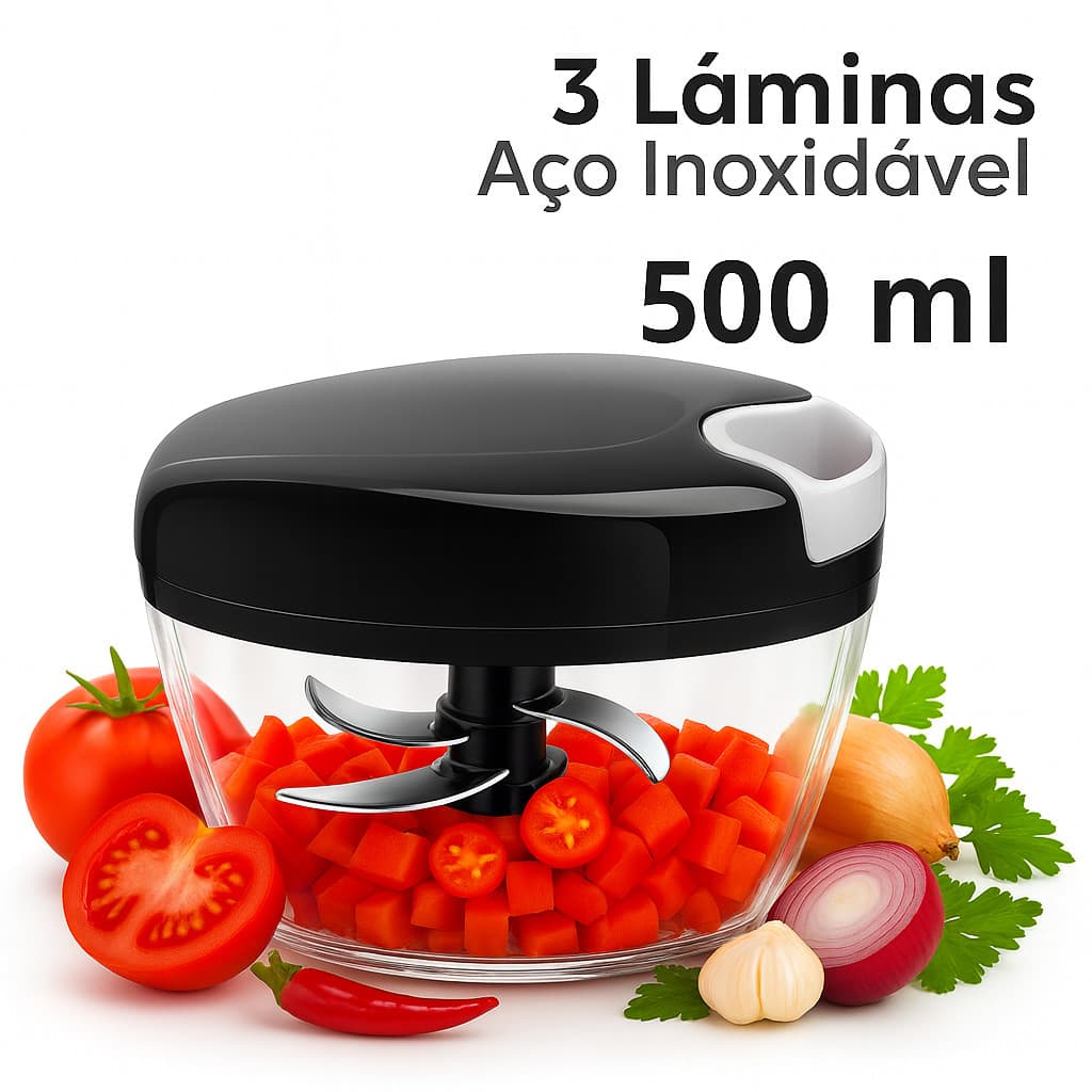 Processador Fatiador Triturador 3 Laminas Aço Inox 500ml Alta Qualidade