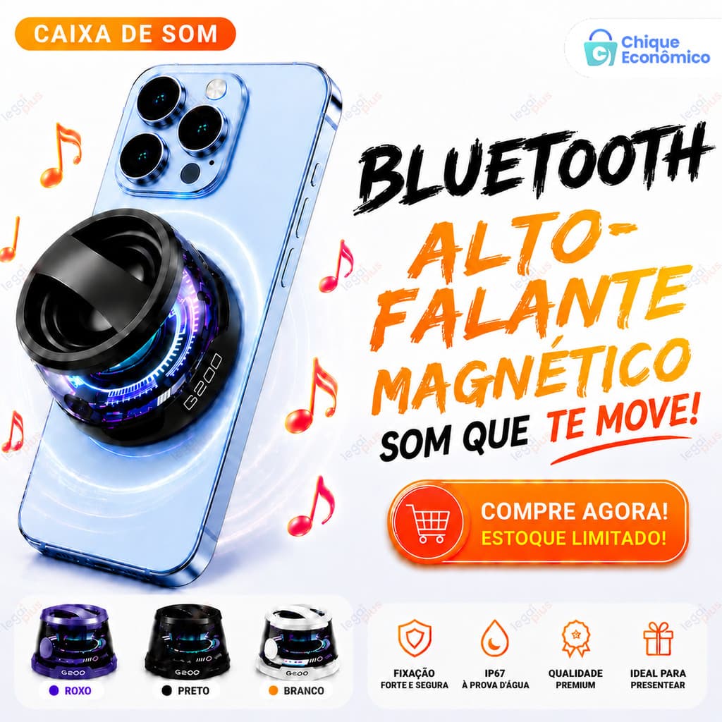 Alto‑falante Sem Fio Magnético Mini, Caixa de Som Bluetooth Impermeável com Iluminação RGB para Uso Externo