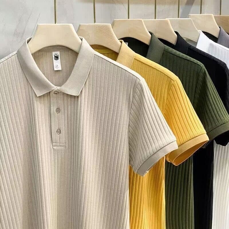 P camisa POLO masculina de manga curta camiseta verão gelo seda Pit listras meia manga Paul camisa Modal de secagem rápi