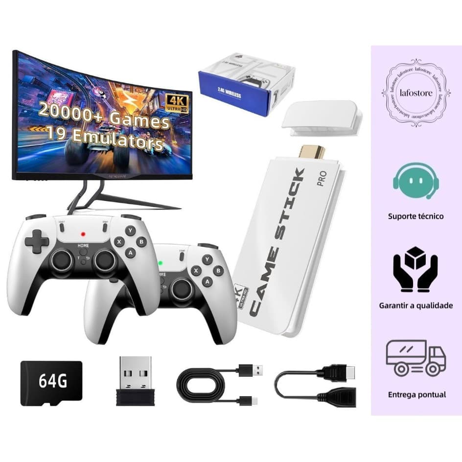 2025 NOVO Vídeo Game Stick M15 Pro 4k 64gb Hdmi Com 2 Controles Se Fio +20mil Jogos