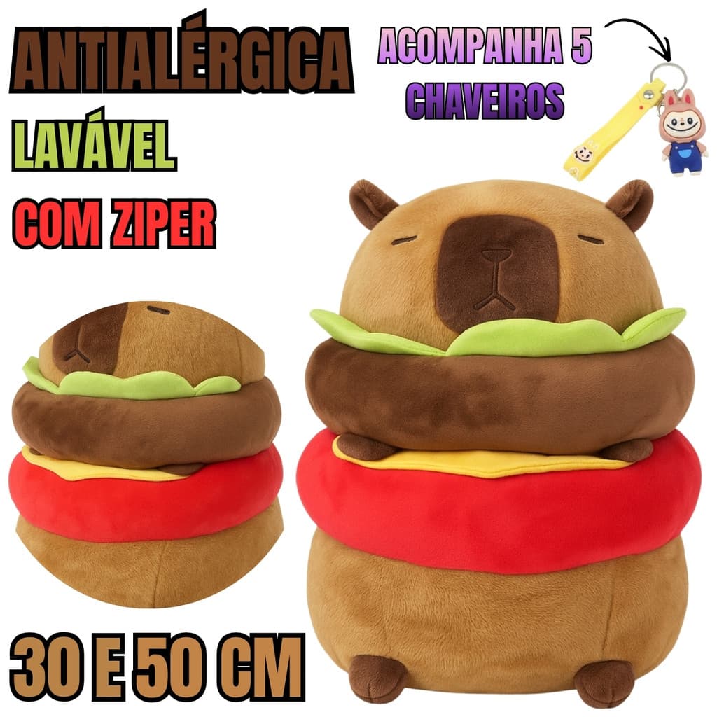 Capivara Hambúrguer Pelúcia Macia Antialérgica