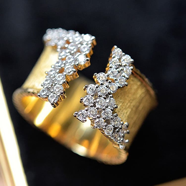 Anel de prata esterlina 925 com zircônia cúbica dourada, luxuoso e elegante, adequado para mulheres, design moderno de a