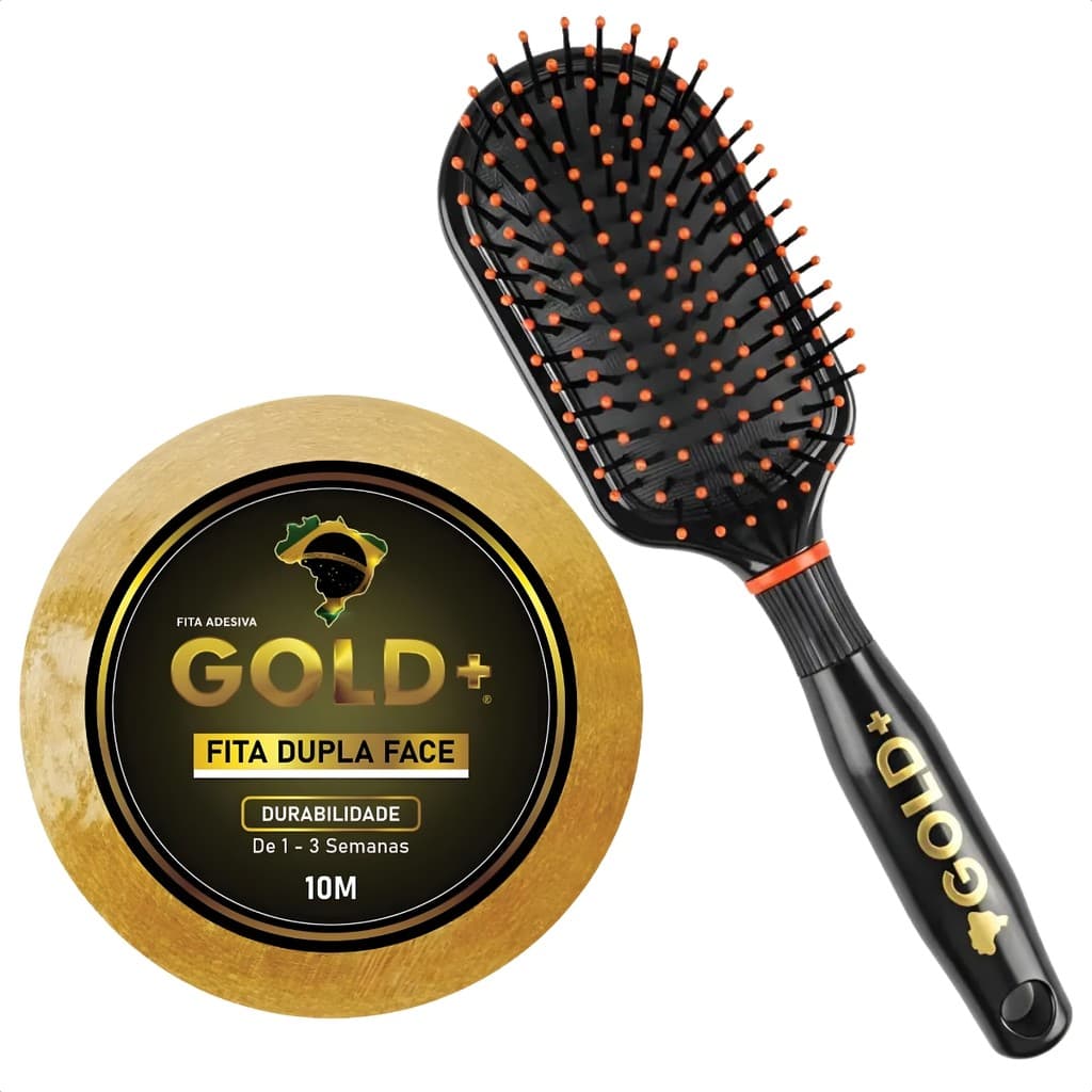 Kit Gold + Fita Adesiva 10 Mts 2,5 Cm Prótese Capilar + Escova de CabeloProfissional Para Prótese