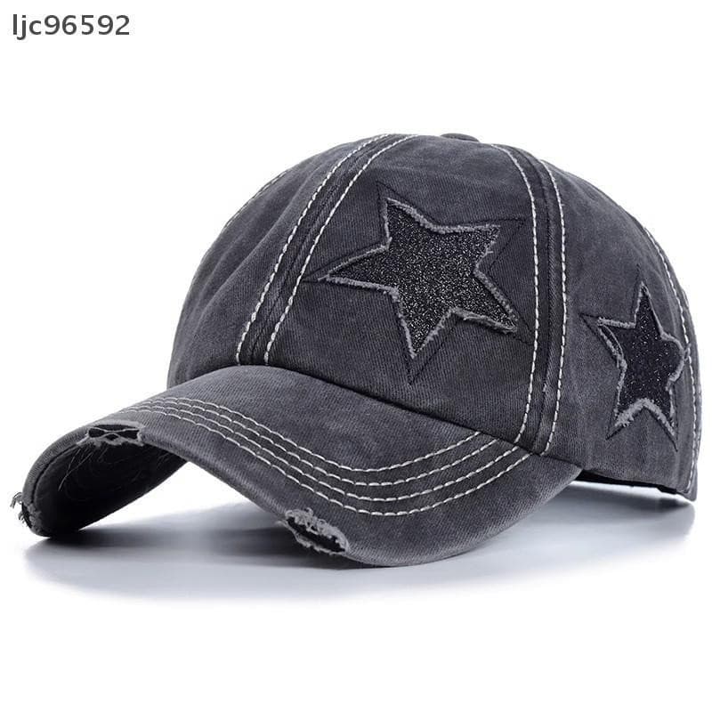 [ljc] Boné de Beisebol Vintage em Denim Desgastado com Estampa de Estrela, Chapéu de Pesca para Outono e Verão, Boné Uni