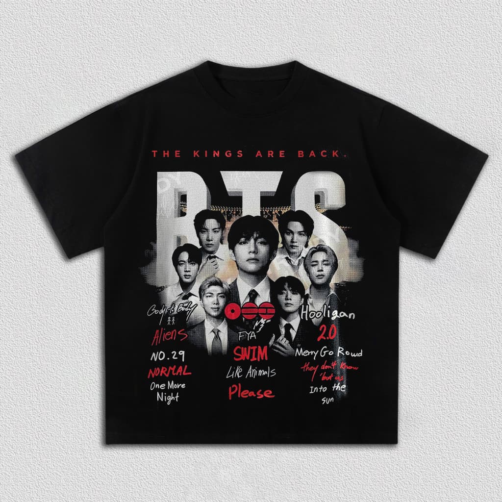 2026 Camiseta Masculina Feminina Estampa BTS The Kings Are Back T-shirt Unissex Streetwear Envio Imediato