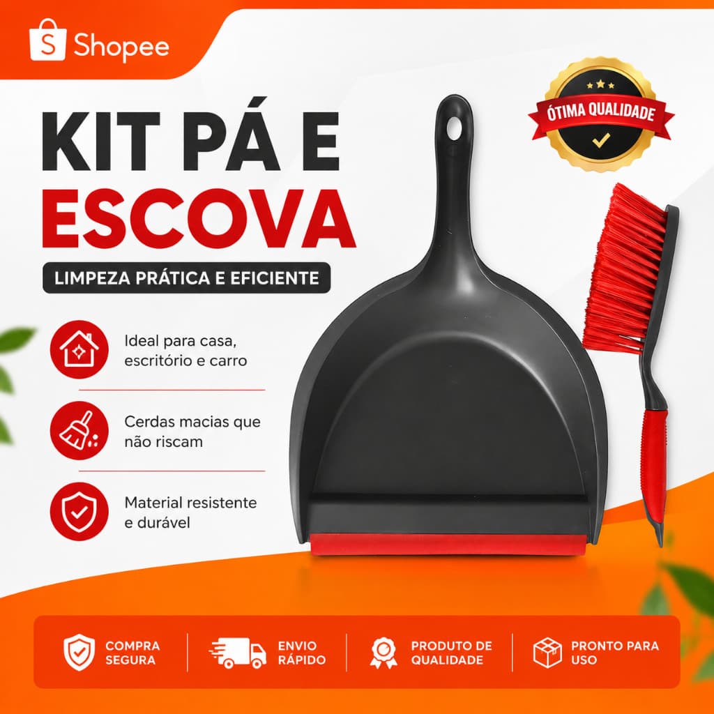 Kit Pá Coletora E Escova Compacta Limpeza Rápida Multiuso