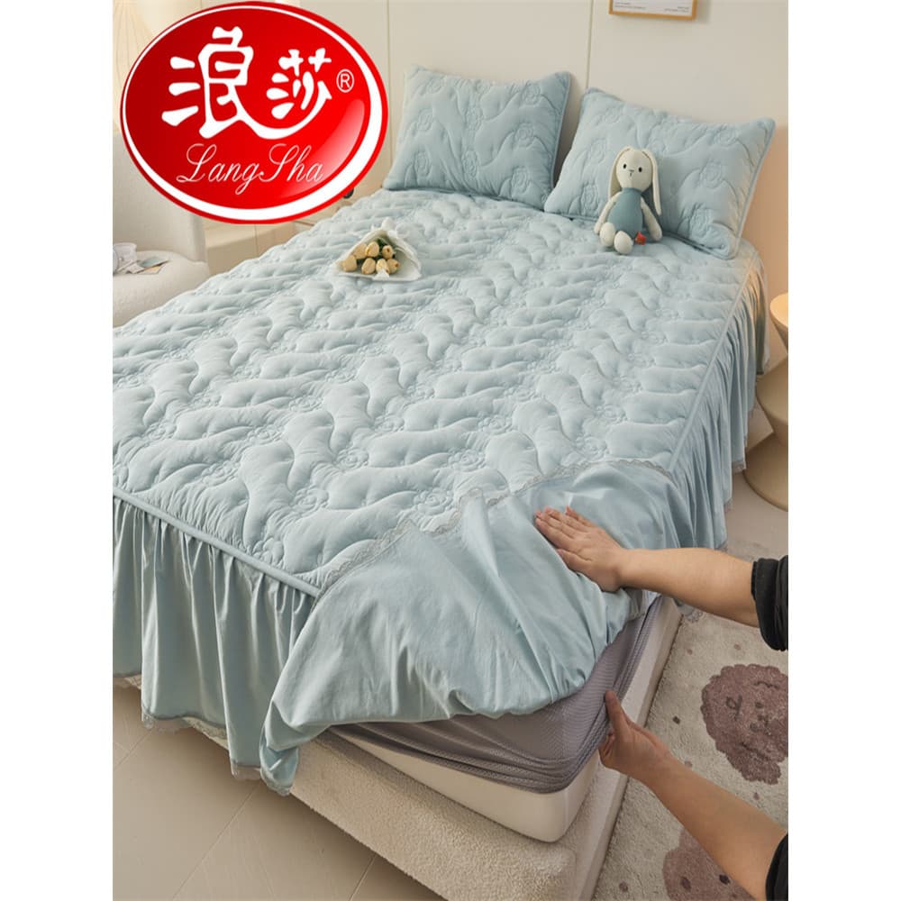 Langsha Classe A Algodão Lavado Algodão Peça Única Saia de Cama Acolchoada Lençol Dois em Um Capa de Cama Colchão Capa P