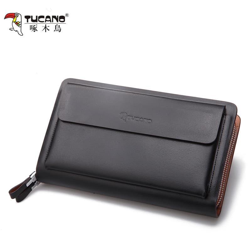 Novo pica-pau bolsa masculina de couro genuíno grande capacidade embreagem genuíno negócios Casual embreagem