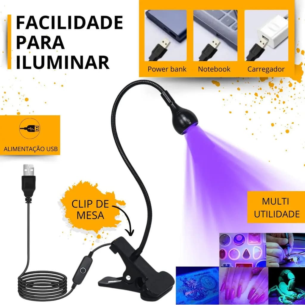 Mini Lâmpada Led USB De Mesa Com Clipe Flexível UV Para Unhas
