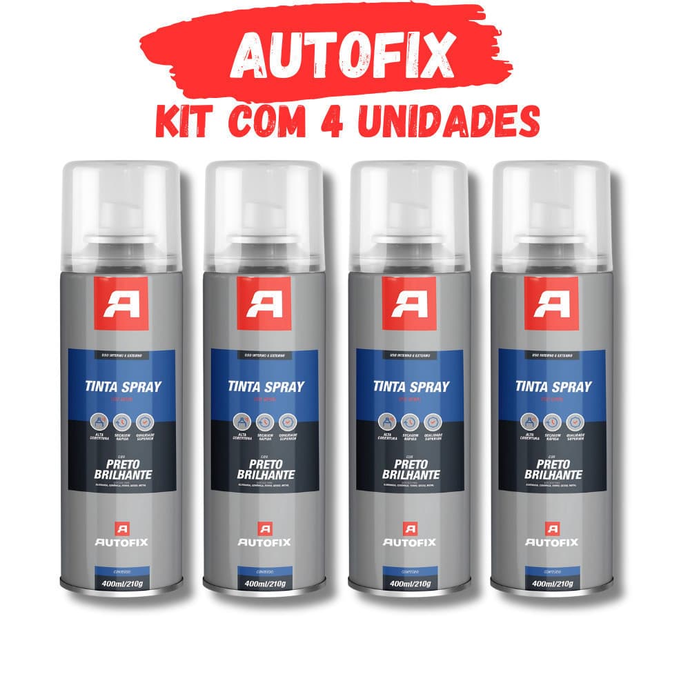 Kit 4 Tinta Spray de pintura Uso Geral 400ml - Preto Brilhante OK